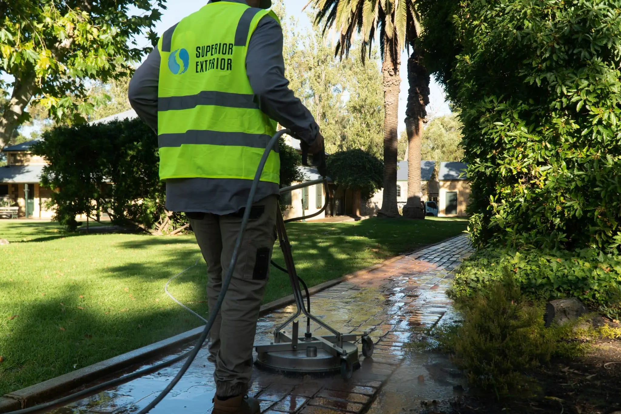 Commercial concrete oil stain removal using a professional power washer